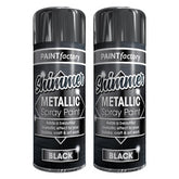 2X Paint Factory All Purpose Black Metallic Spray Paint 200ml Spray Paint